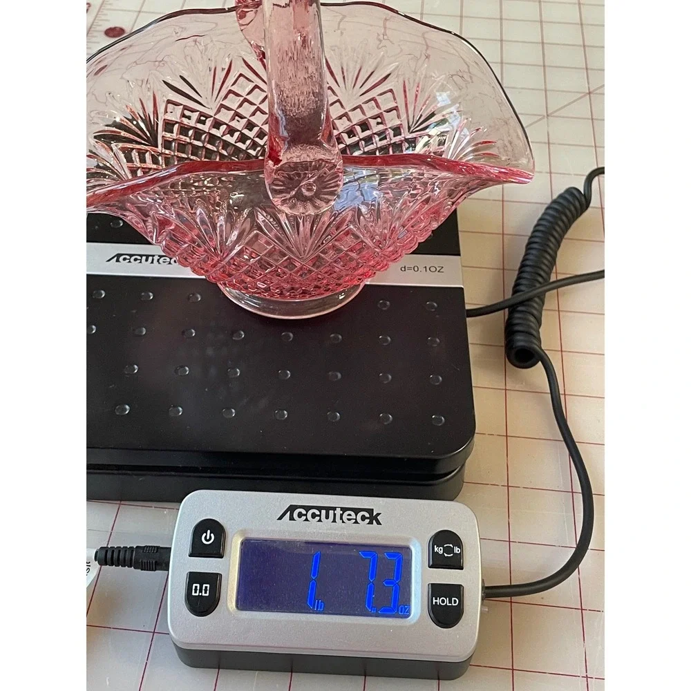 Vintage Pink Depression Glass Basket Diamond Point‎ Starburst Pattern 7.25 Inch